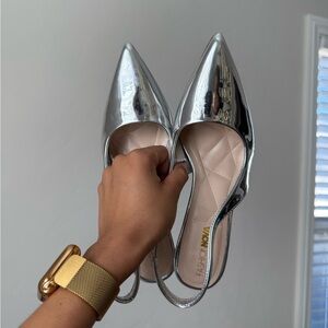 Fashion Nova Metallic Silver Pointed Pumps